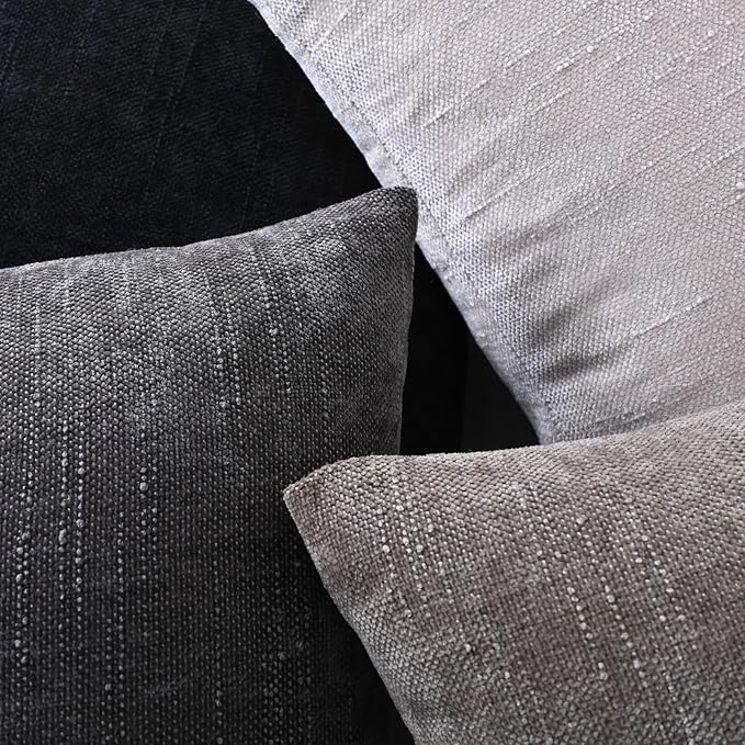 Set of 4 Soft Textured Decorative Throw Pillow Covers 18x18 Inch Cozy Farmhouse Cushion Cover Square Accent Pillow Cases for Bed Couch Sofa Living Room, Black