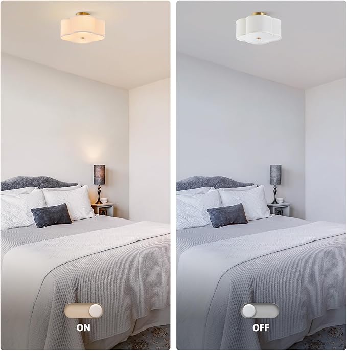 VONLUCE Semi Flush Mount Ceiling Light, 13" Ceiling Light Fixture with Four Leaf Clover-Shaped, 4-Light Modern Light Fixture for Bedroom Living Room Nursery Hallway, White Shade & Gold Finish