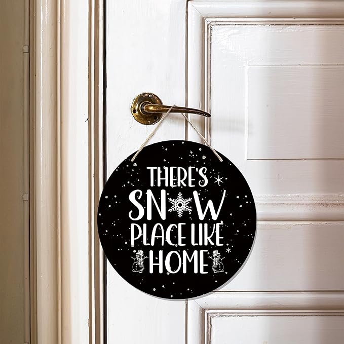 CGBHW Winter Wooden Sign, Snowy Holiday Hanging Sign Wall Decor for Room Home, Rustic Black Winter Snowflakes Christmas Door Decor 12 x 6 Inch