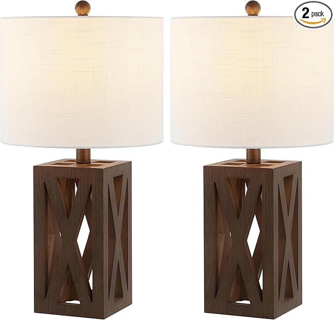 JONATHAN Y JYL1062A-SET2 Stewart 21.5" Wood LED Table Lamp Farmhouse, French Country, Rustic, Bohemian, Bedroom, Living Room, Office, College, Bookcase, Brown (Set of 2)