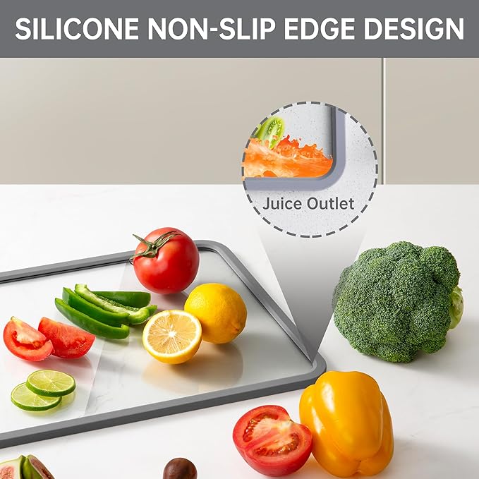 Tempered Glass Cutting Board for Kitchen Counter, Chopping Board with Non-Slip Edges, non toxic cutting board Set dishwasher safe, Heat & Shatter Resistant (Gray 15"×11")