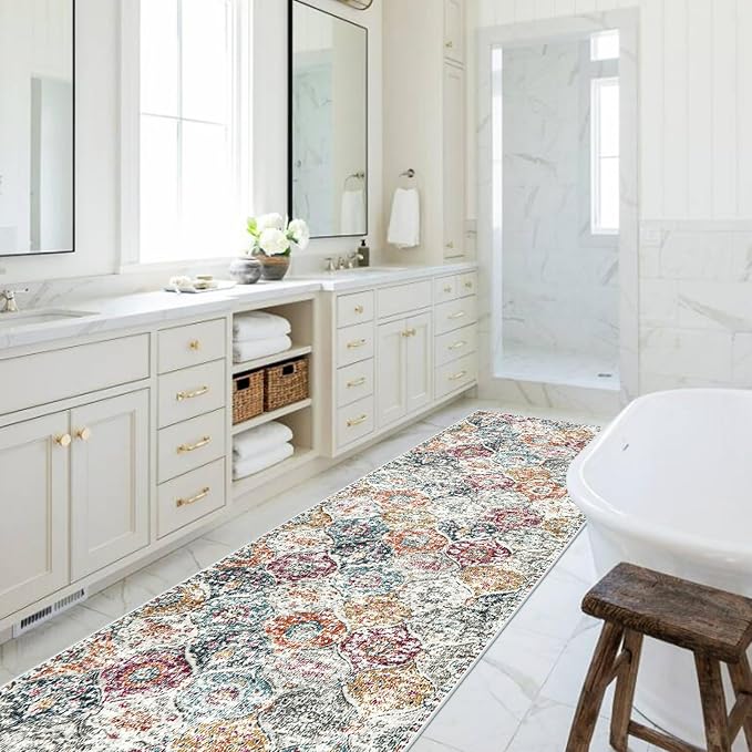 Lahome Moroccan Hallway Rug, 2'5''x8' Kitchen Runner Rugs Non Skid Washable Runners for Hallways, Ultra-Thin Oriental Carpet for Entryway Laundry Room Bedroom Bathroom, Aqua/Multi