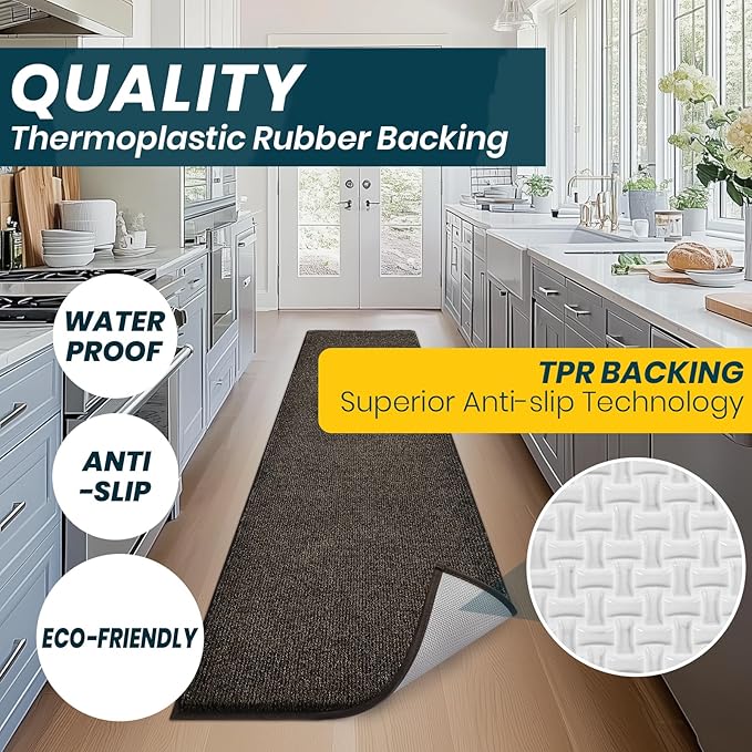 Washable Kitchen Rug 24" x 82" / 60cm x 210cm, Non Slip Kitchen Mat for Floor, Absorbent Indoor Entryway Runner Rug for Hallway, Laundry, Bathroom, Bedroom (Roll Packing)
