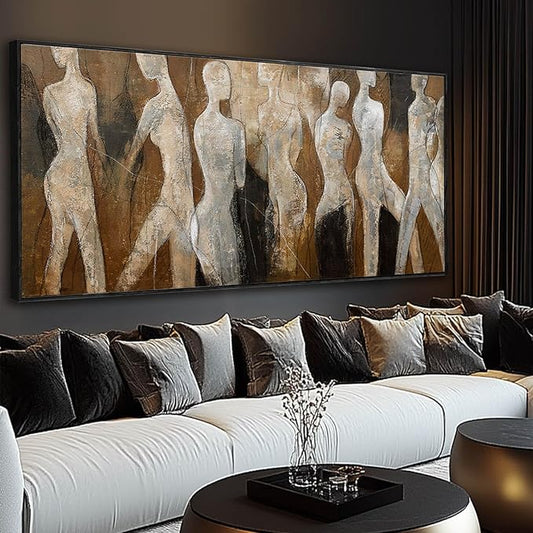 Line Framed Wall Art Figure Wall Prints Contemporary Hanging Wall Decor 32"x70" Large Artwork for Living Room Office Decorations