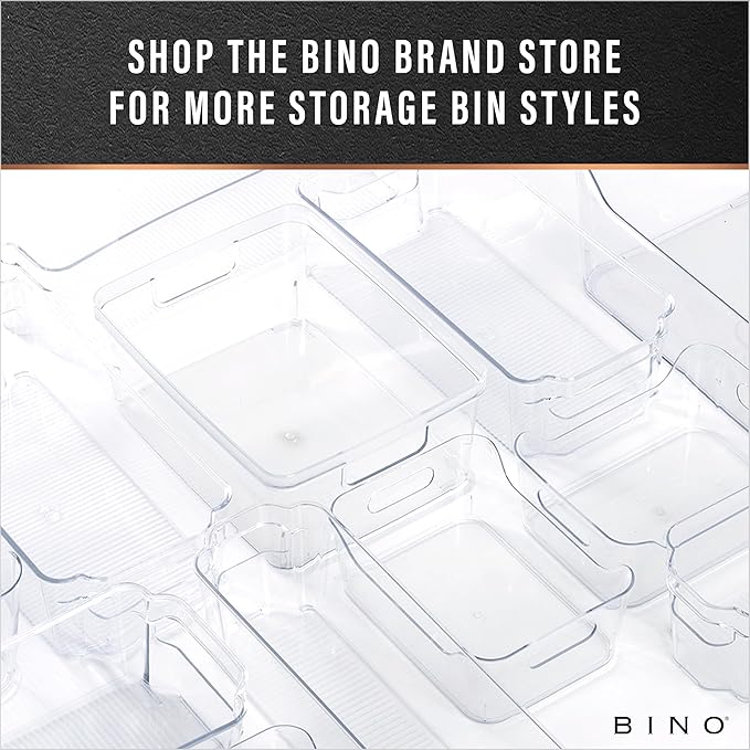 BINO | Plastic Storage Bins, Large - Shallow | THE HANDLER COLLECTION | Multipurpose Organizer Bins | Kitchen Pantry Organizers and Storage | Clear Containers for Organizing Home | Freezer Organizer