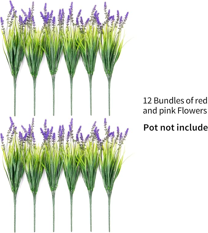 Artificial Faux Plants Flowers for Outdoor Decorations, Fake Monkey Grass for Outside Porch Patio, No Fade Realistic Greenery Plant, UV Resistant Artificial Shrubs for Courtyard Window Garden