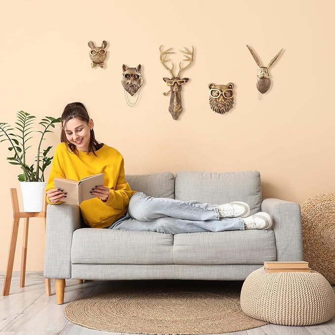 UITWMKTG 5 Pack Animal Head Wall Decor Gold Wall Sculpture Home Decor for Office Bedroom Modern Decor for Men Women