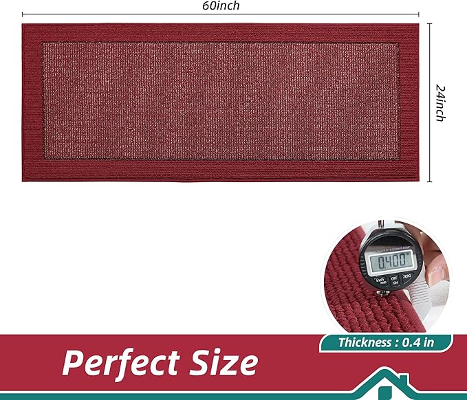 BEQHAUSE Kitchen Runner Rugs 24"x60", Kitchen Rugs Non-Slip Kitchen Mats for Floor, Absorbent and Stain Resistant Kitchen Mats, Machine Washable Rugs for Kitchen, Hallway, Laundry & Sink, Red