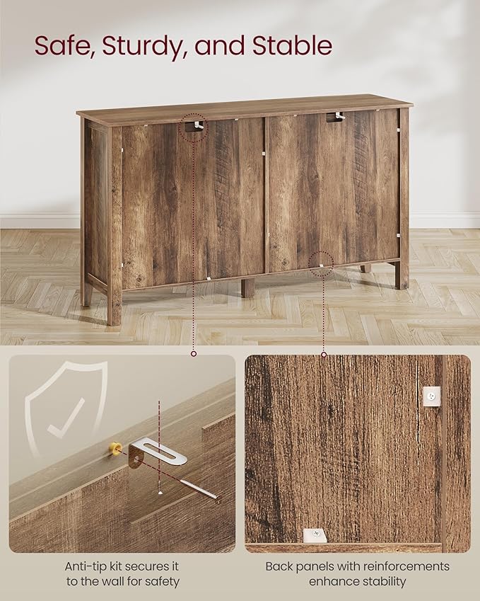 VASAGLE LIRY Collection - Buffet Cabinet, Coffee Bar Cabinet with 2 Drawers, Adjustable Shelves, Sideboard Storage with Cable Holes, Drawer Dividers, Honey Brown UBBK381K01