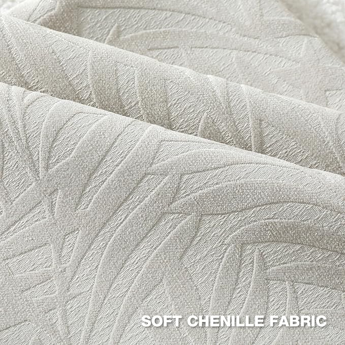 FUTEI Beige Decorative Throw Pillow Covers 20x20 Inch Set of 2,Soft Chenille Phoenix Tail Leaf Textured Cushion Case,Modern Home Decor for Couch Bed Living Room