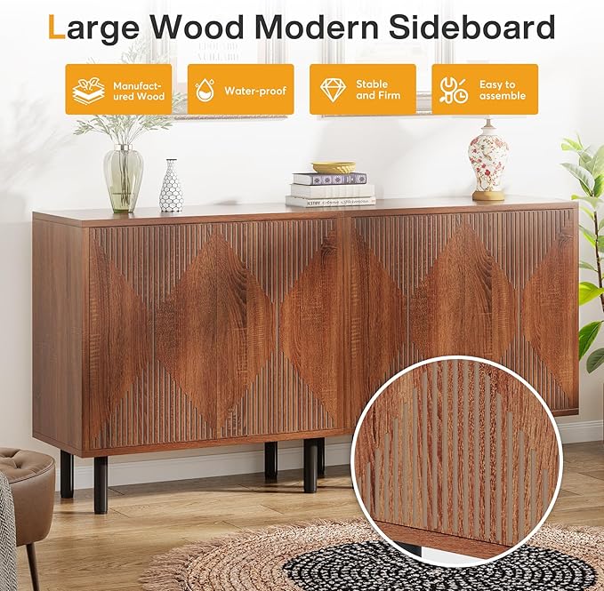 Tribesigns Vintage Walnut Storage Cabinet Set, Freestanding Floor Cabinet, Classic 59 inches Sideboard, Wood Buffet Cabinet with Doors, Large Storage Cabinet for Living Room, Dining Room, Garage