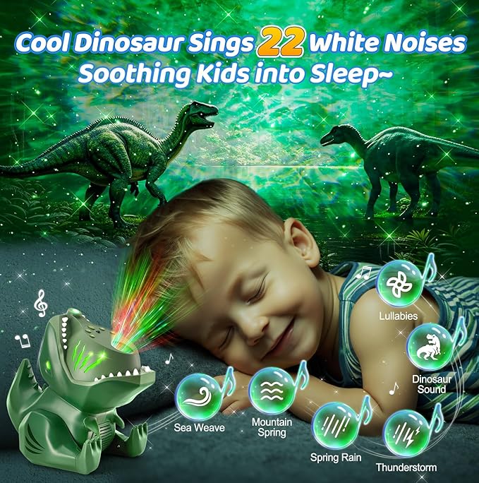 Dinosaur Galaxy Projector for Bedroom,144 Lighting Modes Star Projector for Kids Galaxy Lights for Bedroom, 22 White Noise+5.3 HiFi Bluetooth+Remote Speaker Stars for Ceiling