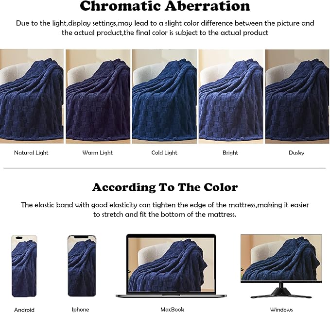 NEWCOSPLAY Super Soft Queen Blanket Dark Navy Premium Silky Flannel Fleece 3D Checkered Lightweight Bed Blanket All Season Use (Dark Navy Checkered, Queen(90"x90"))