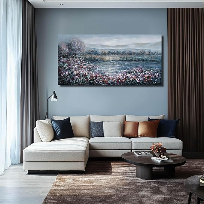 CHUDANHAO Textured Wall Art Cuadros Abstractos Para Sala Abstract Wall Decor Blue Flowers Paintings Large Canvas Pictures Mountain Arts 29"x58"