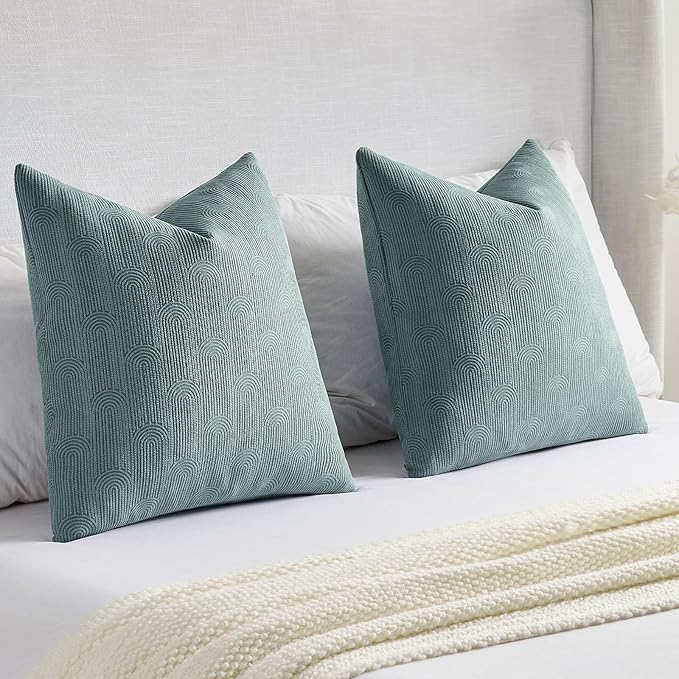 FUTEI Haze Blue Chenille Decorative Throw Pillow Covers 26x26 Inch Set of 2,Soft Cozy Striped Geometric Patterns Euro Pillow Sham,Modern Home Decor for Couch Bed Living Room