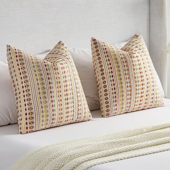 FUTEI Brown Red Decorative Throw Pillow Covers 12x20 Inch Set of 2,Soft Cozy Chenille Jacquard Textured Pillow Case,Boho Home Decor for Couch Bed Living Room