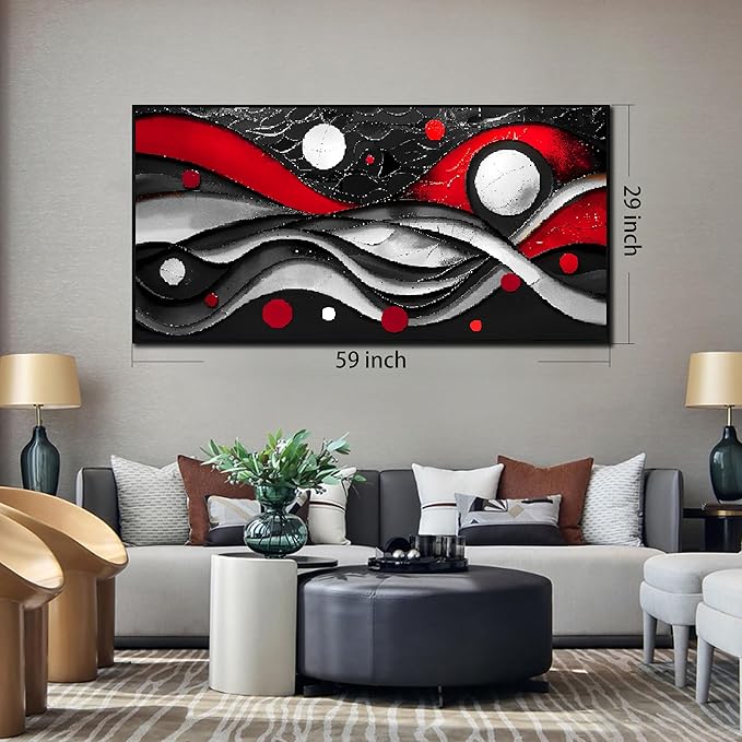 Ouzzlie Black White Wall Decor Bedroom Large Abstract Wall Art Modern Wall Art Decor Red Paintings for Living Room 29" x 59"