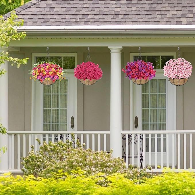 24 Bundles Realistic Fake Flowers for Outdoors, No Fade Faux Silk Flowers & Artificial Plants Lavender, for Garden Patio Porch Decor, Window Box, Hanging Basket, Planter, Grave Decorations