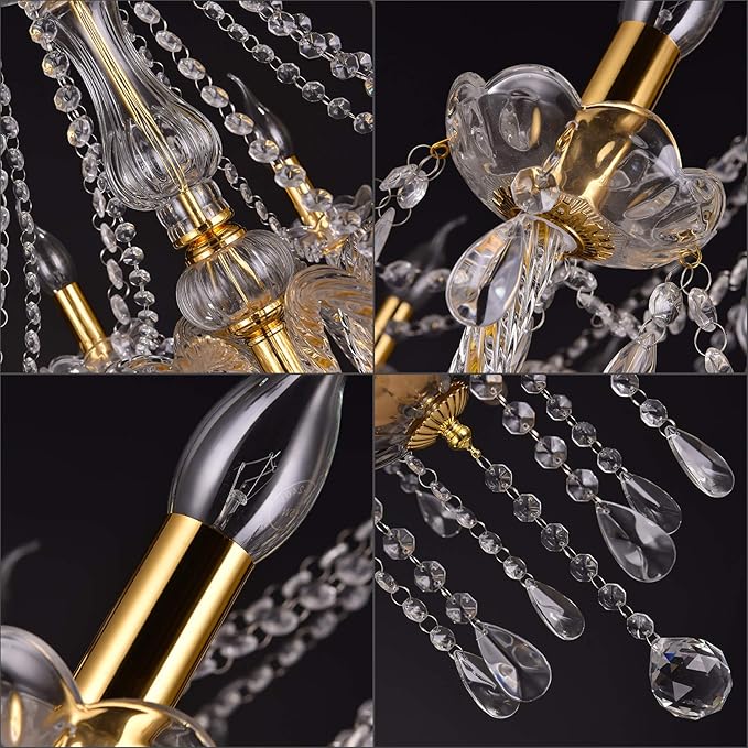 Panghuhu88 K9 Crystal Candle Chandeliers Lighting 15 Lights Pendant Ceiling Fixture Lamp for Dining Living Room Bedroom Hallway Entry Elegant Decoration (15 Bulbs)