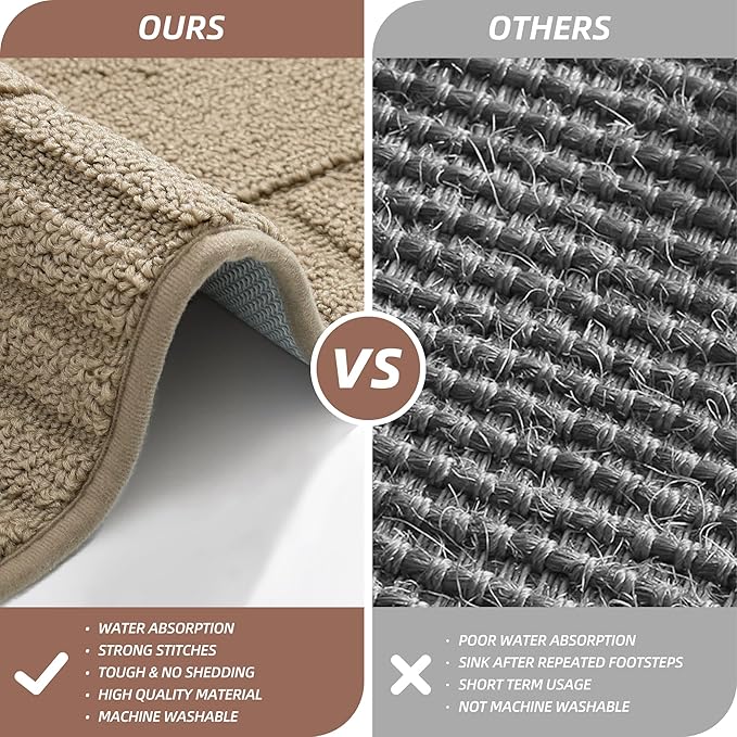 BEQHAUSE Kitchen-Rugs-and-Mats,Anti-Slip Kitchen Rugs,Machine Washable Kitchen Mats for Floor Taupe Comfortable Kitchen Mat Set of 2 with TPR Backing 20x30inch/20x48inch