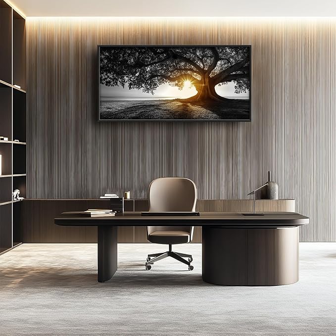 Olivine Tree Wall Art, Sunset Pictures Wall Decor, Black And White Painting, Nature Scenery Canvas Prints, Framed Artwork for Bathroom Bedroom Living Room Office Home Decoration 60"x30"