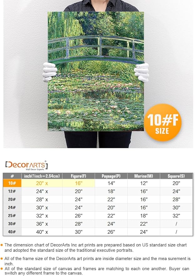 DECORARTS - The Japanese Bridge (The Water-Lily Pond), Claude Monet Art Reproduction. Giclee Canvas Prints Wall Art for Home Decor 16x20