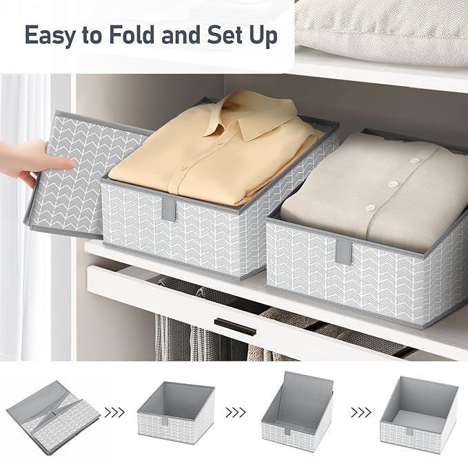 DIMJ Storage Bins Basket for Closet Storage, Fabric Baskets for Closet Shelves, Foldable Storage Cube for Toys, DVDs, Books, Gray, 6Pack