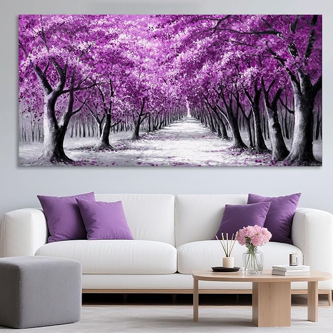 purple forest Wall Art Canvas tree Picture Painting Modern black and purple Artwork Framed for Living Room Bedroom Dinning Room Home Office Wall Decor 29x58