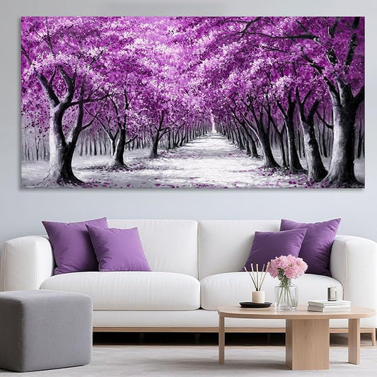 purple forest Wall Art Canvas tree Picture Painting Modern black and purple Artwork Framed for Living Room Bedroom Dinning Room Home Office Wall Decor 29x58