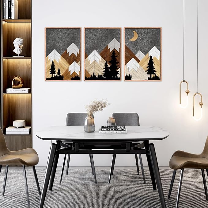 CHDITB Mountain Framed Canvas Wall Art Set, Country Wood Style Wall Decor, Rustic Farmhouse Wall Painting, Forest Nature Art Print for Living Room, Bedroom, Dinning Room, Office - Large Size 16"x24"x3