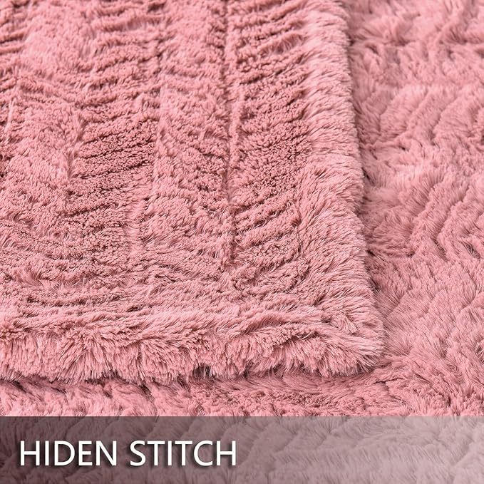 YUSOKI Luxury Faux Fur Blanket for Queen Size Bed 2 Layers,7.3lb,All Ages,Home Decoration Without Pillows (Pink,90"x90")