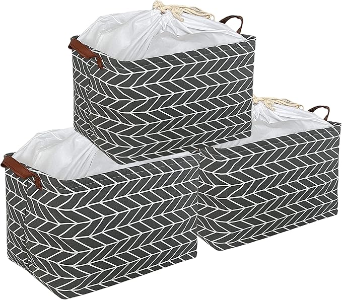 CLOCOR Rectangular Storage Basket,Collapsible Cute Pattern Storage Bin,Waterproof Coating Storage Box with Handles for Home Organization,Shelf Basket (3 Pack Grey Arrow)