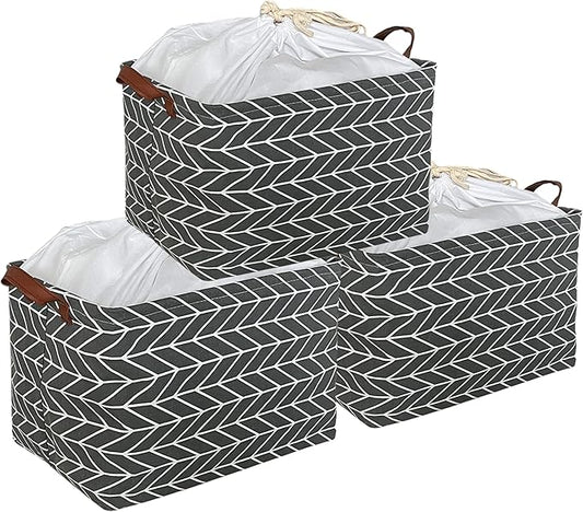 CLOCOR Rectangular Storage Basket,Collapsible Cute Pattern Storage Bin,Waterproof Coating Storage Box with Handles for Home Organization,Shelf Basket (3 Pack Grey Arrow)
