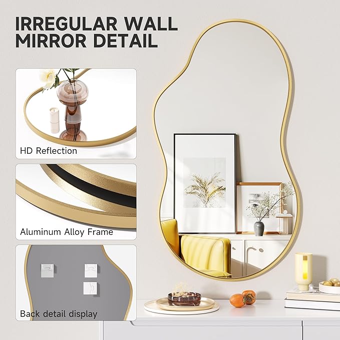Hasipu Irregular Wall Mirror - 24"x35" Gold Irregular Abstract Mirror for Wall Asymmetrical Wall Mirrors Decorative Modern for Living Room Bathroom,Bedroom,Hallway