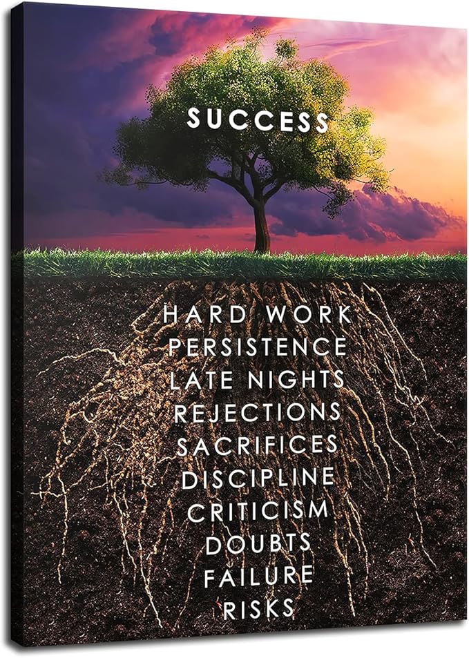 Inspirational Quotes Success Tree Painting Inspiring Entrepreneur Posters Inspirational Quotes Canvas Wall Art Print Artwork Classroom Office Decoration Frame Ready to Hang[30″W X 40′'H]