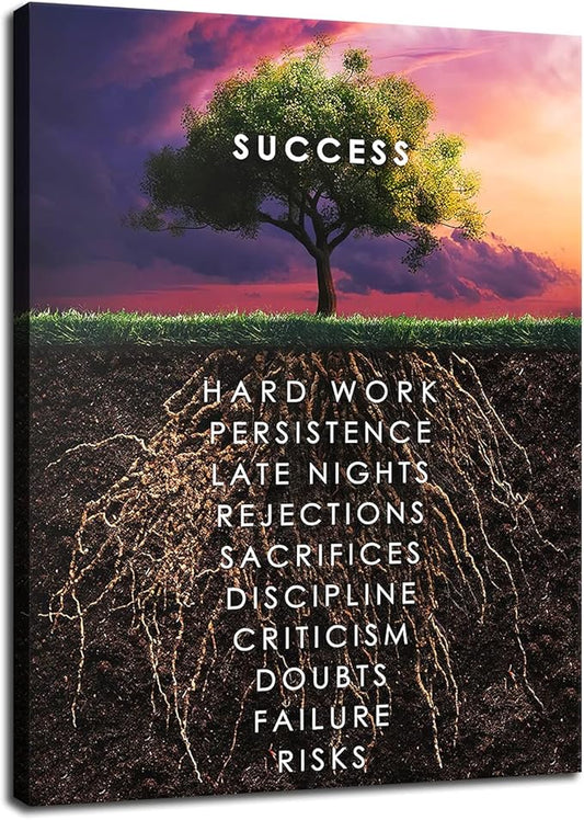 Inspirational Quotes Success Tree Painting Inspiring Entrepreneur Posters Inspirational Quotes Canvas Wall Art Print Artwork Classroom Office Decoration Frame Ready to Hang[30″W X 40′'H]