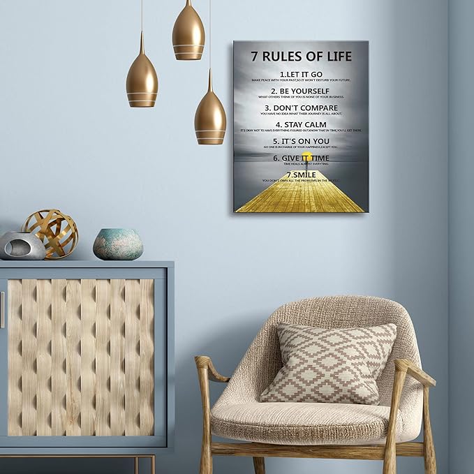 7 Rules of Life Motivational wall decor on canvas for classroom prints posters,inspirational wall art prints for home decor or home Positive for Office preppy room decor for Living Room A-253