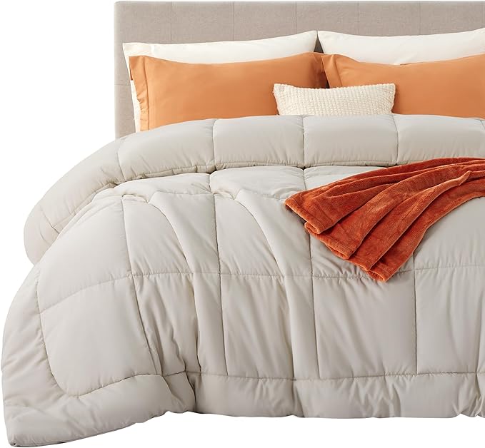 Bedsure Comforter Duvet Insert - Quilted Comforters Oversized King Size, All Season Duvet, GentleSoft Down Alternative Bedding, with 8 Tabs, Gifts for Women/Men, Linen, Oversized King 116 x 98 Inches