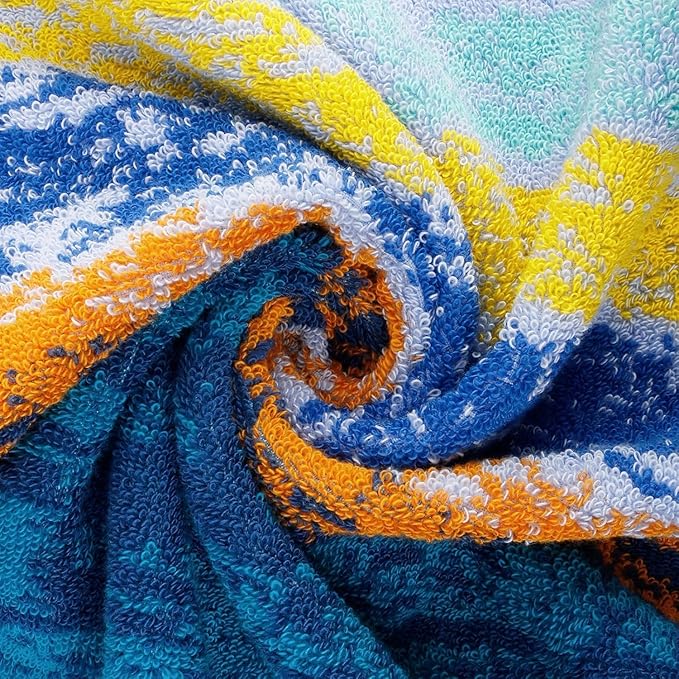 SEMAXE Bath Towel Set of 8 Include 2 Bath Towels, 2 Hand Towels, 4 Washcloths, 100% Cotton Bathroom Towels with Hanging Loops and Nano-Bio Lifecycle Labels,Colorful Towel - The Starry Night Collection