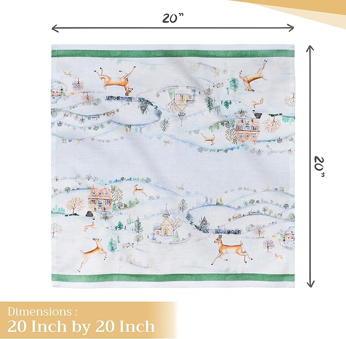 Maison d' Hermine Cloth Napkins Set of 4 100% Cotton Everyday Reusable Square Napkins Cloth Washable, Dinner, Party, Wedding, Restaurant (Snowy World, 20" x 20")