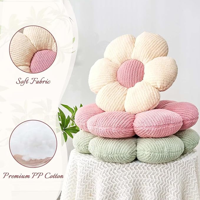 Flower Throw Pillow, Soft White 14.9" Shaped Floor Pillow for Home Decor, Cute Aesthetic Plush Decorative Pillows for Bed, Sofa, Couch