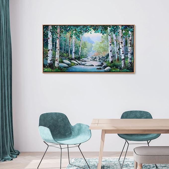 Pogusmavi Green Forest Canvas Landscape Wall Art - Framed Artwork for Living Room, Bedroom, Farmhouse Decor - Canvas Pictures for Wall Decor - Tree of Life Wall Art - Forest Painting 20×40IN