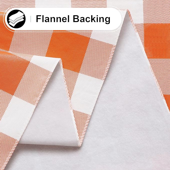 misaya Rectangle Waterproof Vinyl Table Cloth, Buffalo Flannel Backed Tablecloth, Wipeable Plastic Table Cover for Fall, Thanksgiving (52" x 70", Orange and White)