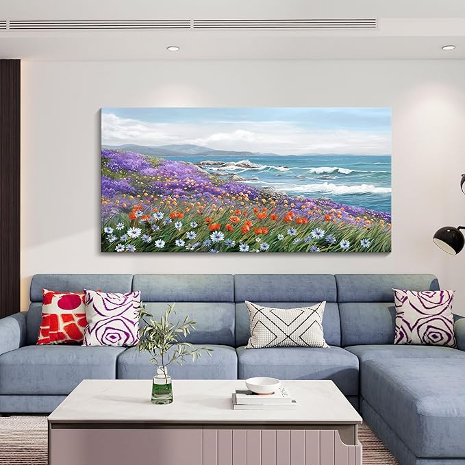 YDYSUNE Coastal Wall Art Ocean Farmhouse Picture for Living Room Blue Modern Home Bedroom Decoration Beach Painting Seascape Framed Artwork Decor 20×40IN