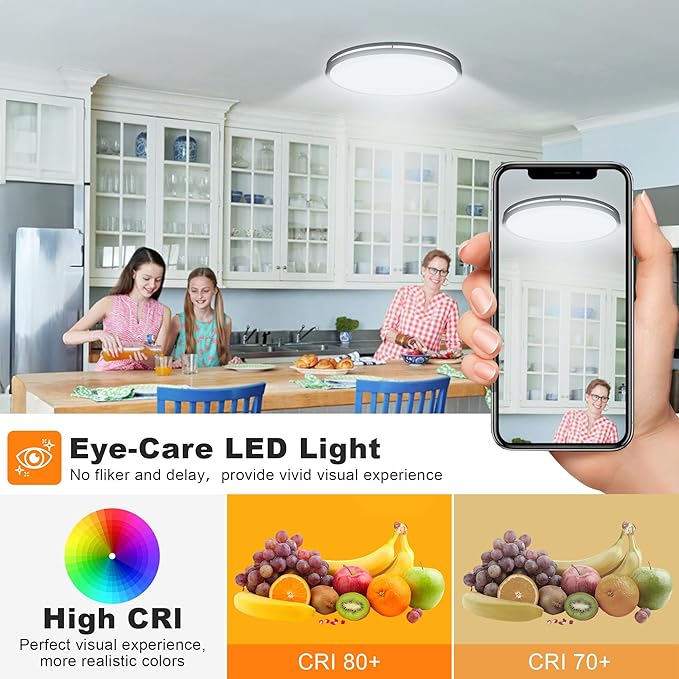 33 Inch Oval Black Ceiling Light Fixture for Living Room - 33” Black LED Flush Mount Ceiling Lamp 3000K/4000K/5000K LED Kitchen Bathroom Light 40W 2500LM