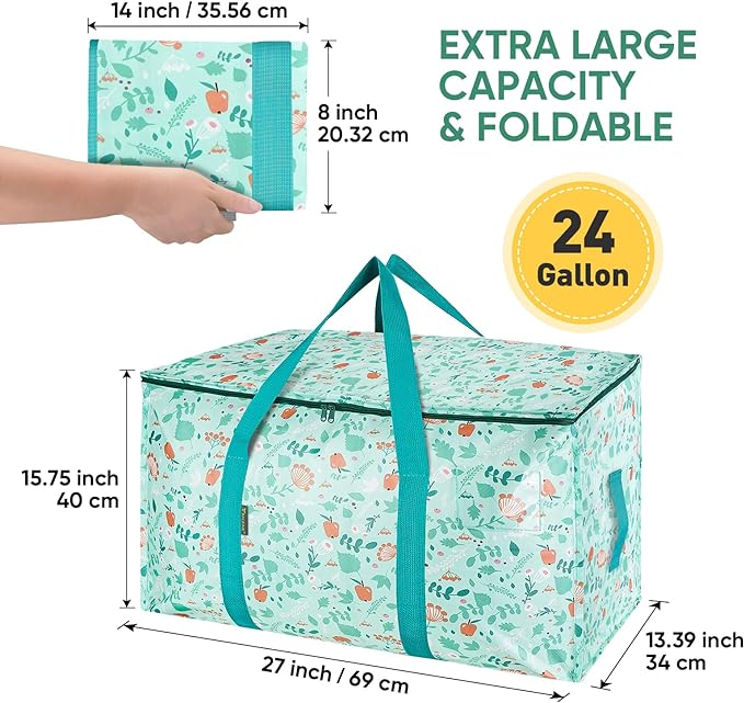 BALEINE 2-Pack Oversized Moving Bags with Reinforced Handles, Heavy-Duty Storage Tote for Clothes, Moving Supplies (Spring Stroll, 2-Pack)