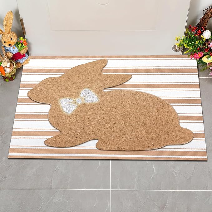 2 Pcs Door Mat Welcome Non Slip Coir Mats Floor Layering Doormats Seasonal for Front Porch Entryway Decor(Rabbit)