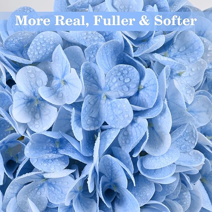 Artflower 4Pcs Real Touch Hydrangea Artificial Flowers, 22.5'' White & Blue Faux Full Latex Hydrangea Flowers for Home Floral Arrangements Wedding Bouquets Kitchen Table Centerpiece Decorations