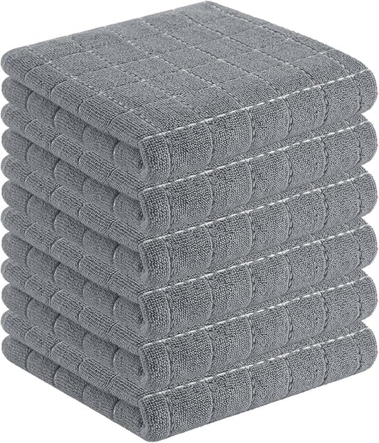 Homaxy 100% Cotton Terry Kitchen Towels(Grey, 13 x 28 inches), Checkered Designed, Soft and Super Absorbent Dish Towels, 6 Pack