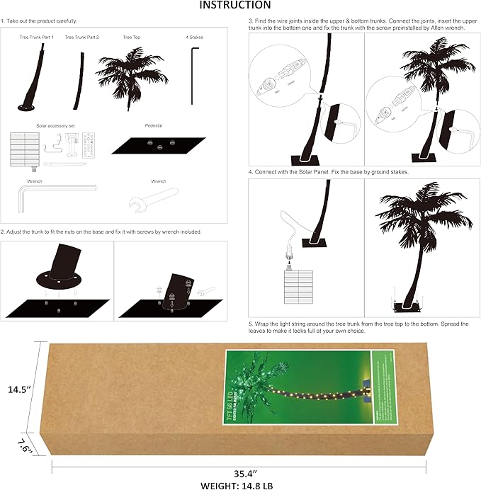 Lightshare 7 Feet Palm Tree 96LED Lights Artificial Fake Tree Decoration for Tiki Bar Outside Patio Porch Pool Christmas Nativity